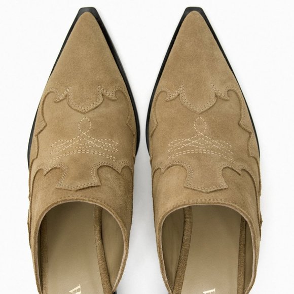 NWT Brown Suede Pointed Toe Cowboy Mules, 9 - Picture 9 of 10